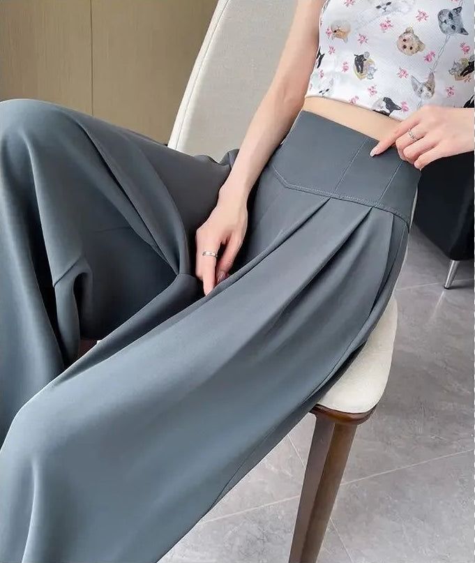 Pantalon Femme Taille Haute Large Gris | MDN Store