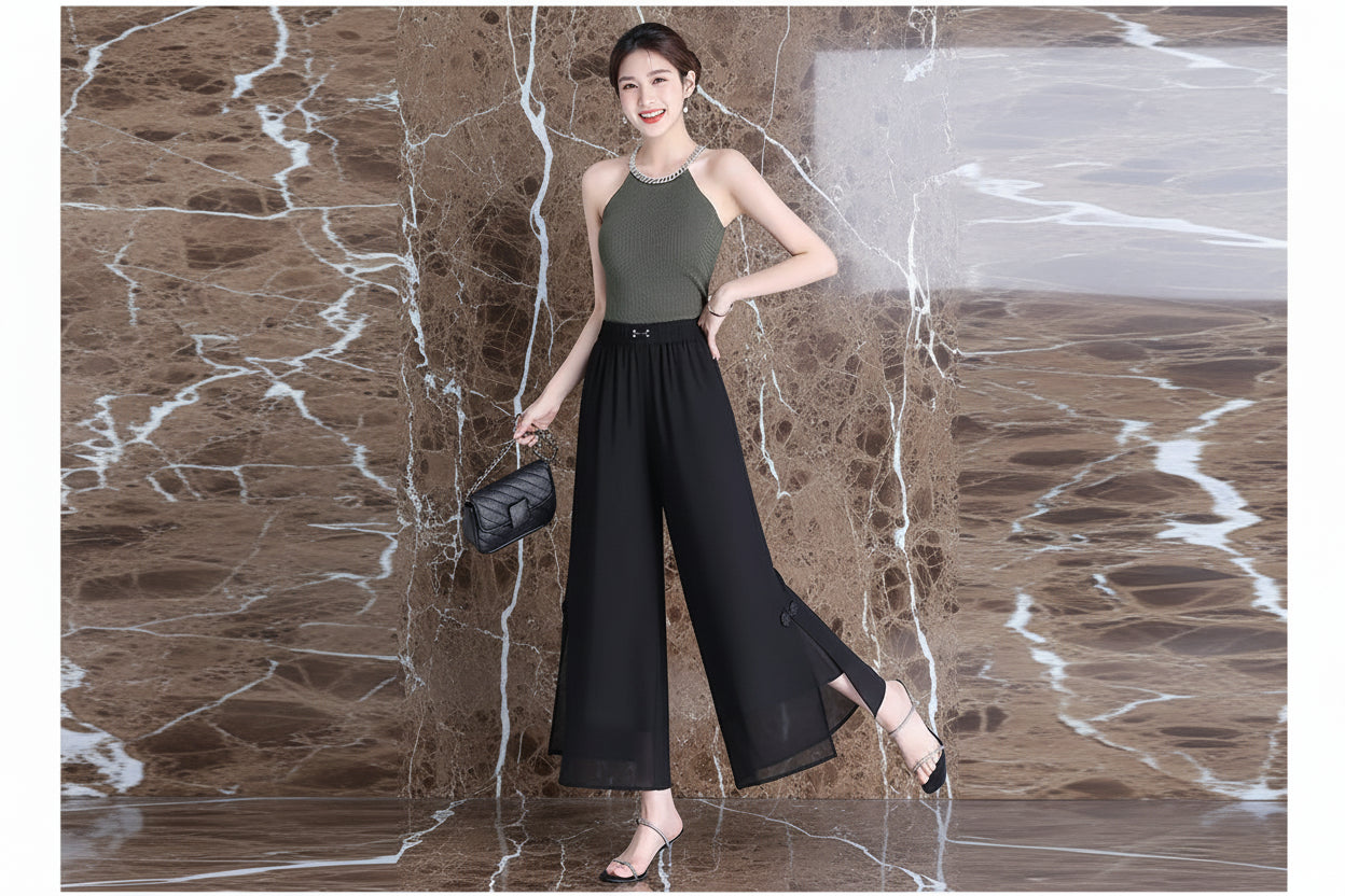 Pantalon Grande Femme Mousseline 7/8 Noir | MDN Store