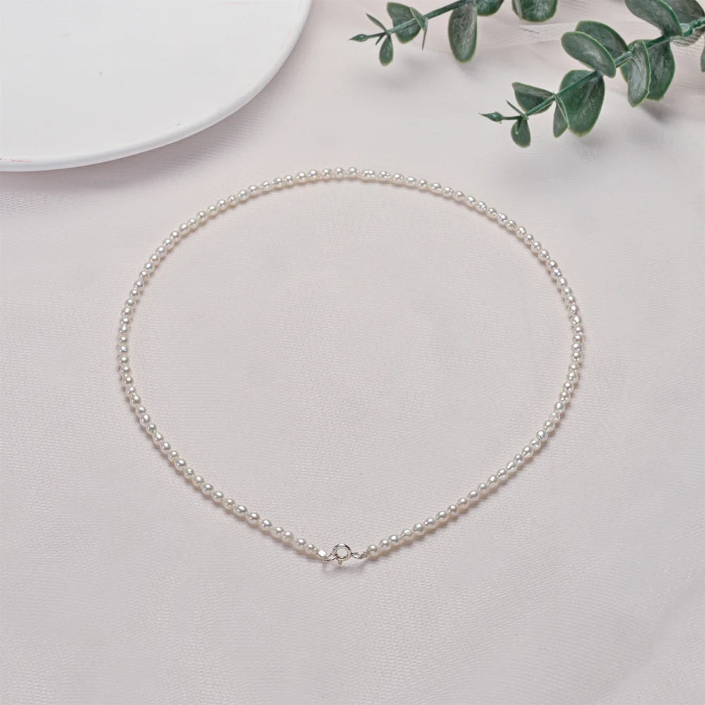 Collier Perles Eau Douce Argent 925 Forme Riz 40cm Femme | MDN Store