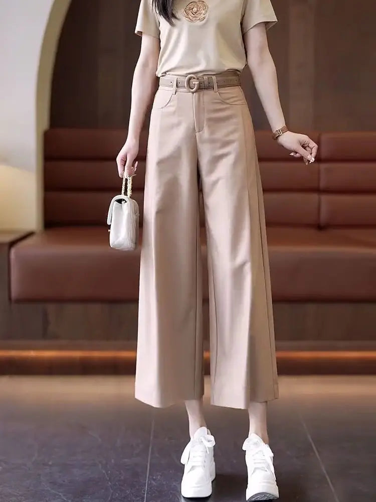 Pantalon Femme Taille Haute Décontracté Léger Couleur Unie Été | MDN Store