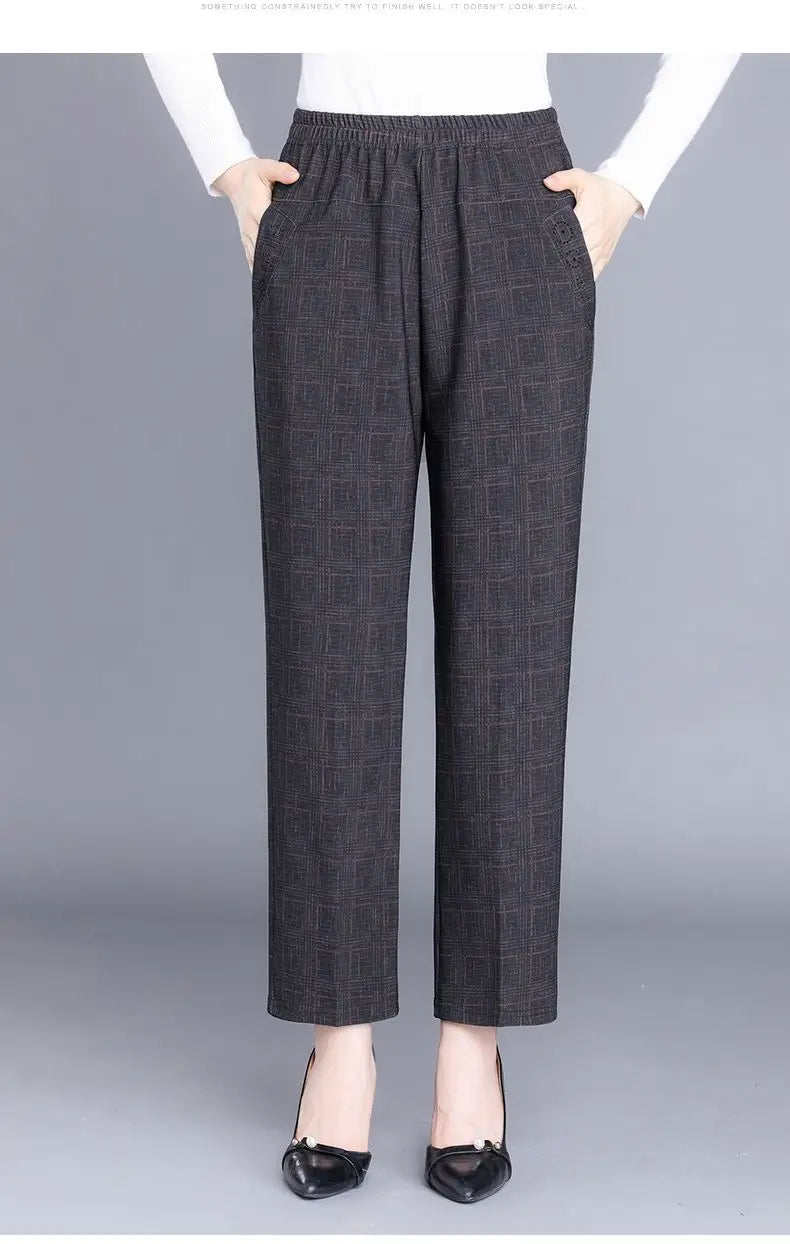 Pantalon Femme Carreaux Taille Élastique - Longueur Cheville Automne Hiver | MDN