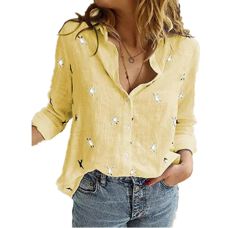blouse-femme-vintage-coton-lin-manches-longues - MDN Store 25
