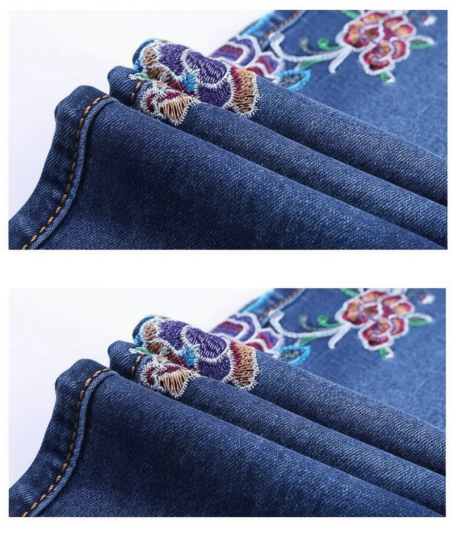 Jean Flare Femme Broderie Ethnique Bleu | MDN Store
