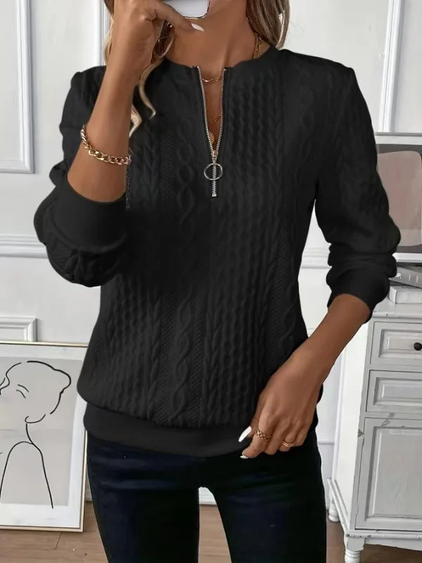 Pull Femme Col V Zippe Décontracté Manches Longues 6 Coloris S-XXL | MDN Store