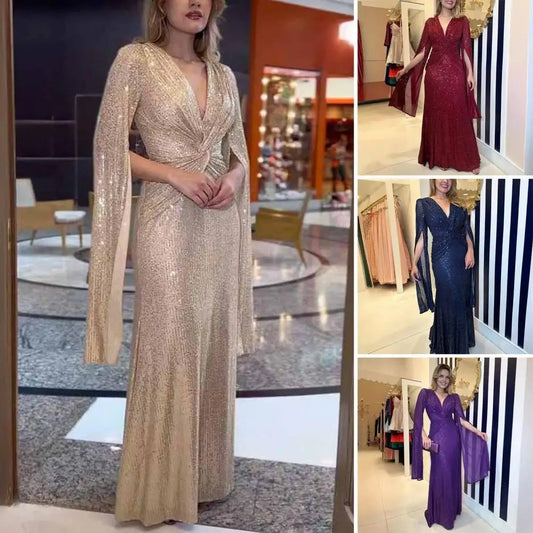 Robe Soirée Paillettes Col V Longue | MDN