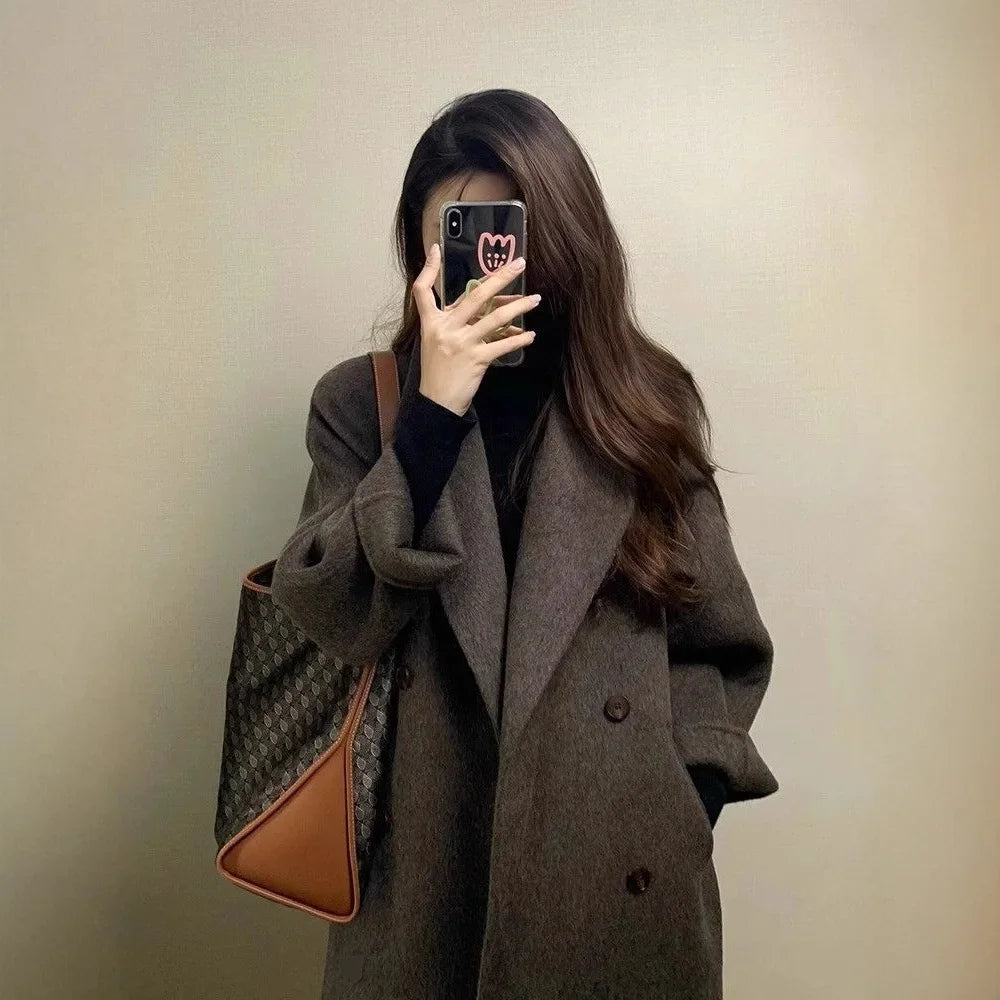 Manteau Femme Épais Mélange Laine Mi-Long - Hiver Chaud Au-Dessus Genou Style Coréen | MDN