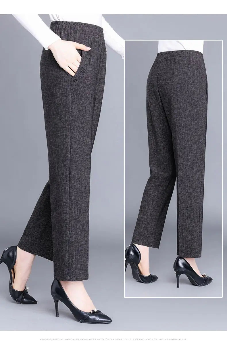 Pantalon Femme Carreaux Taille Élastique - Longueur Cheville Automne Hiver | MDN