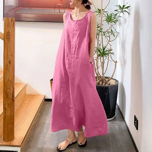 Robe Longue Lin Coton Sans Manches Poches Été | MDN Store