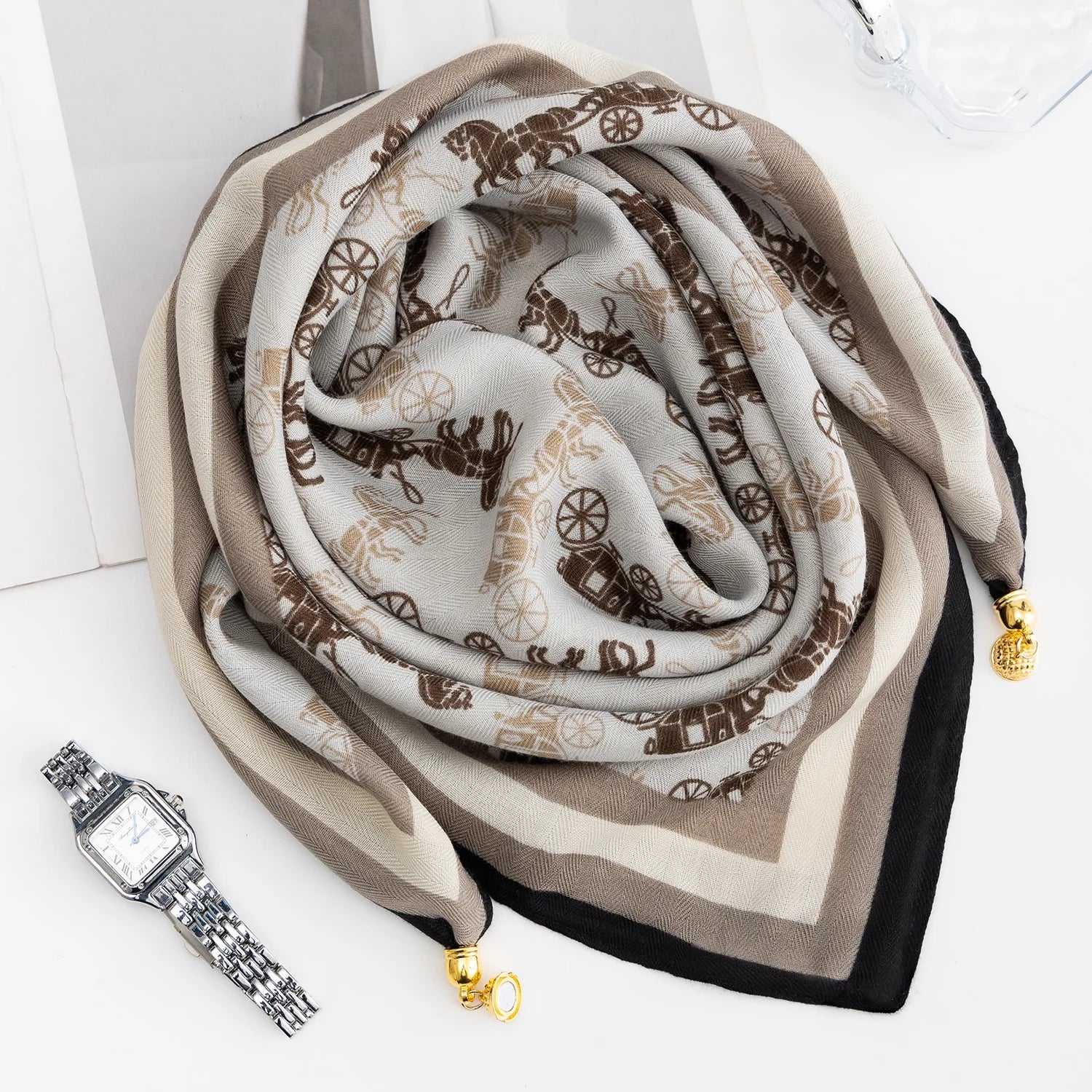 Foulard Soie Boucle Magnétique Rayé Femme | MDN Store