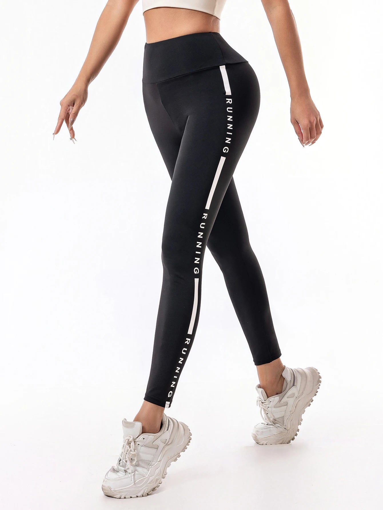 Leggings Lettre Imprimé Noir Taille Haute Femme | MDN Store