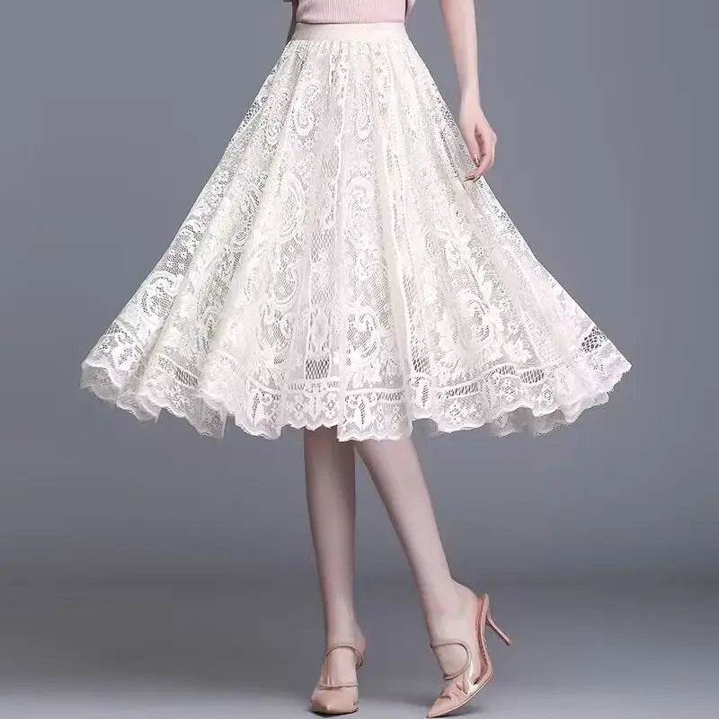 Jupe Longue Dentelle Plissée Taille Haute | MDN Store