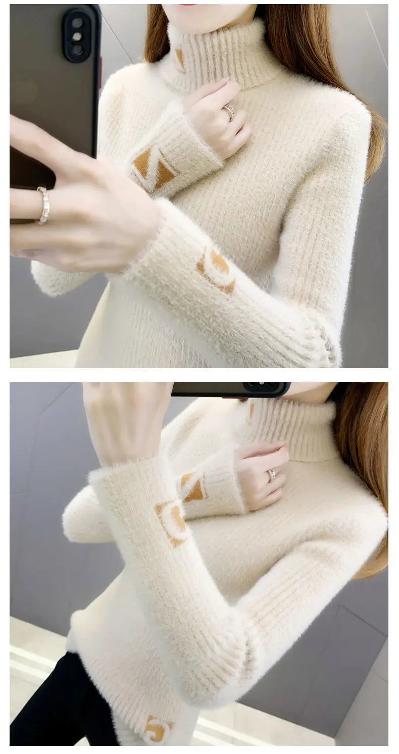 Pull Col Montant Femme Jacquard Lettres Tricot Epais 3 Coloris | MDN Store