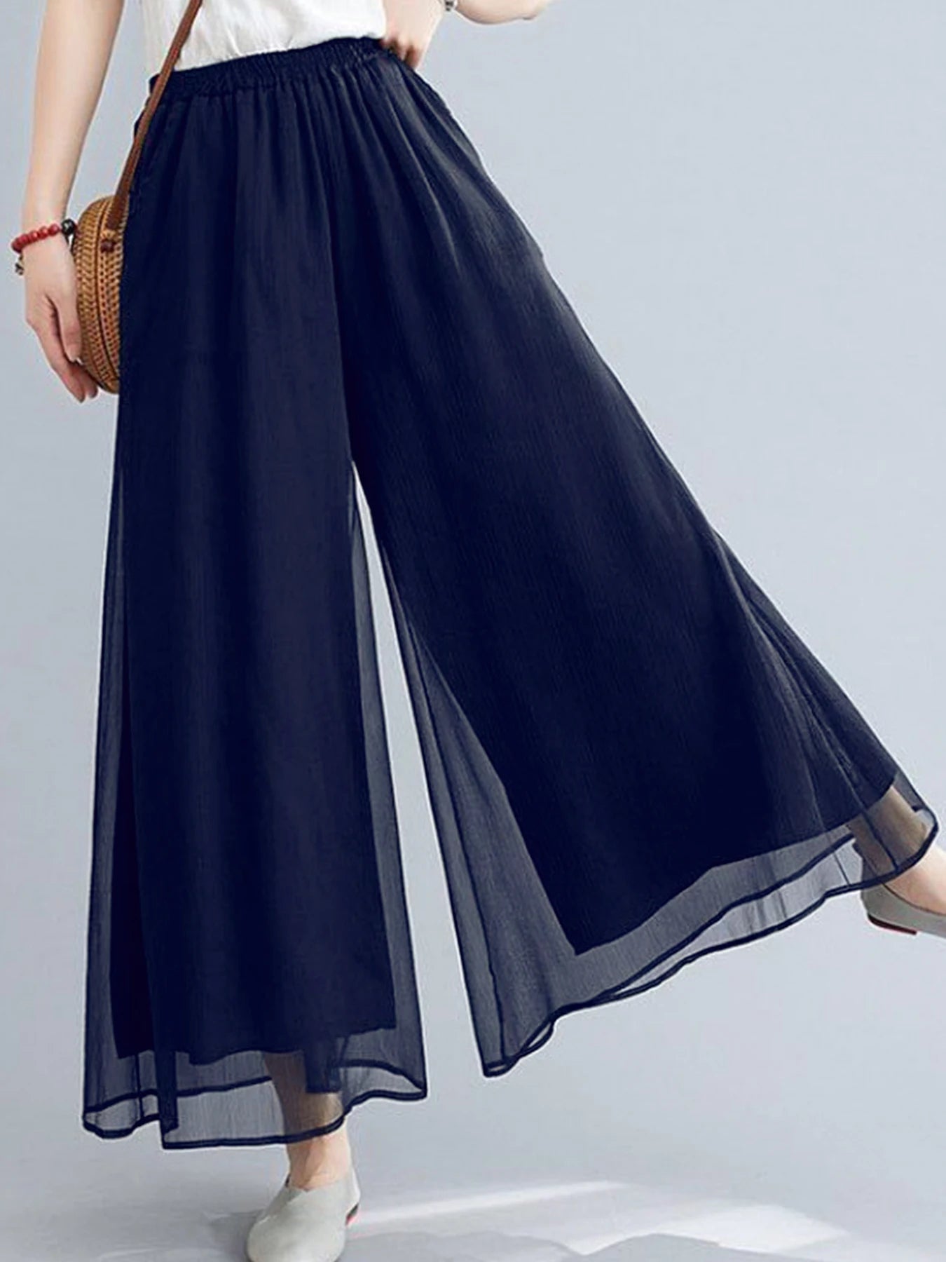 Pantalon Femme Double Couche Mousseline Bleu | MDN Store