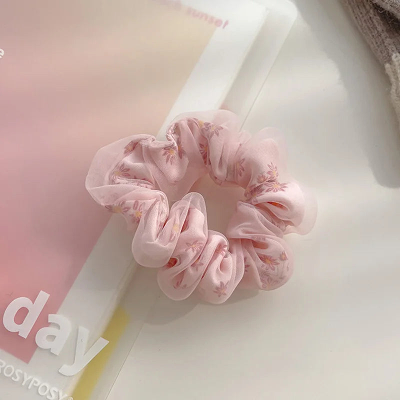 Chouchou Double Couche Organza Soie Fleur Douce - Élastique Cheveux Fille | MDN Store