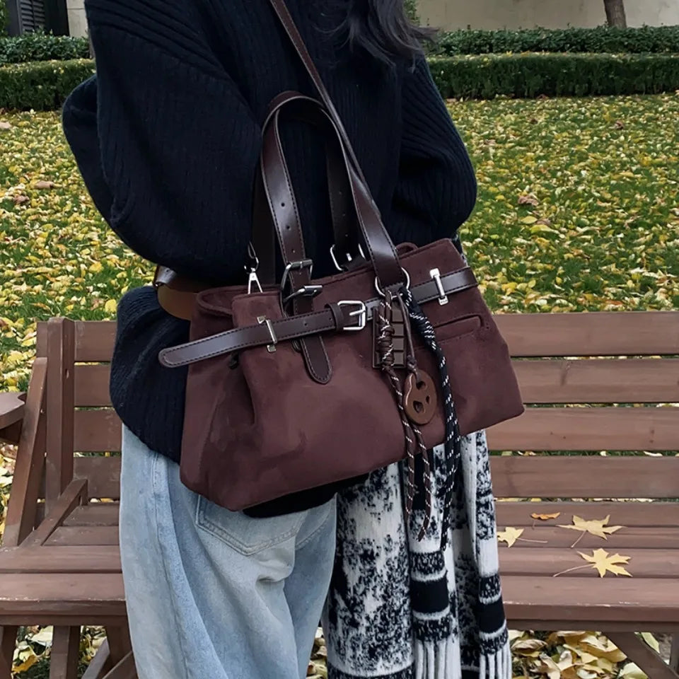 Sac à Main Femme Cuir Daim Boucle Ceinture Grande Capacité Hiver - MDN