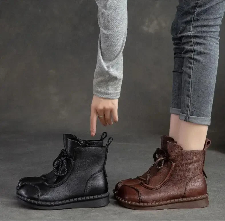 Bottines Plates Cuir Confort Rétro Femme | MDN Store