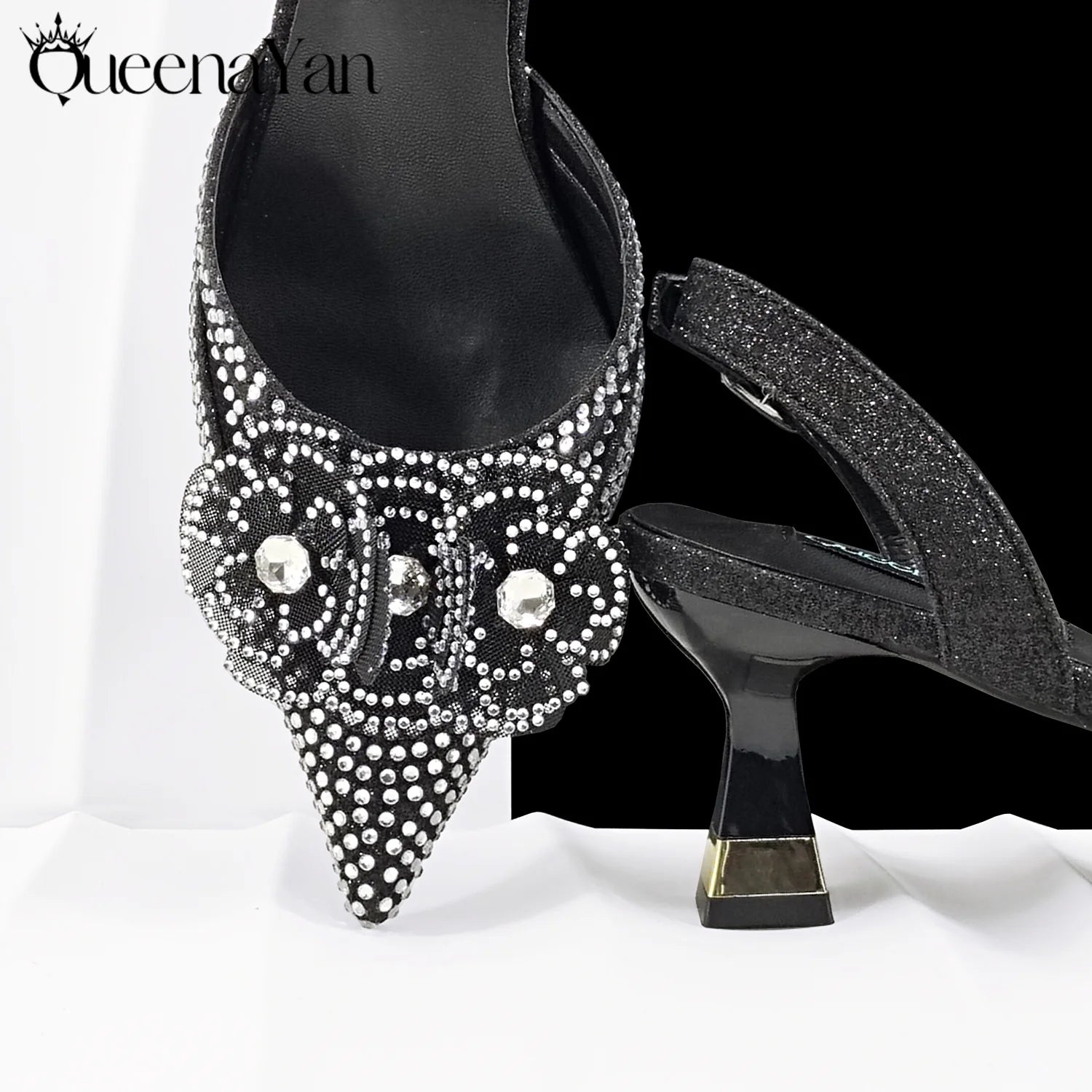 Escarpins Bout Pointu Talon Carré Femme Soirée Cristaux Élégant | MDN Store 25