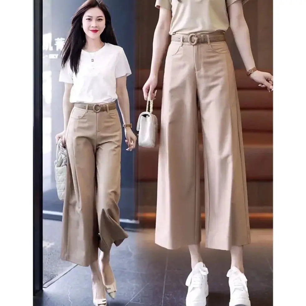 Pantalon Femme Taille Haute Décontracté Léger Couleur Unie Été | MDN Store
