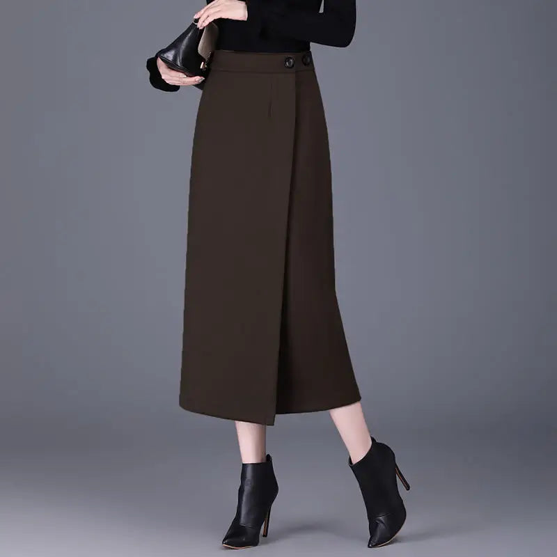 Jupe Droite Fendue en Laine Élégante Automne-Hiver | MDN Store