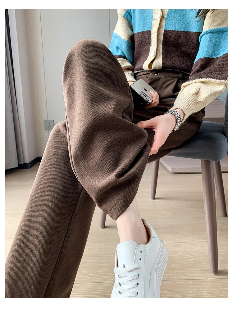 Pantalon Femme Laine Large Taille Haute - Boutons Chic Automne Hiver | MDN