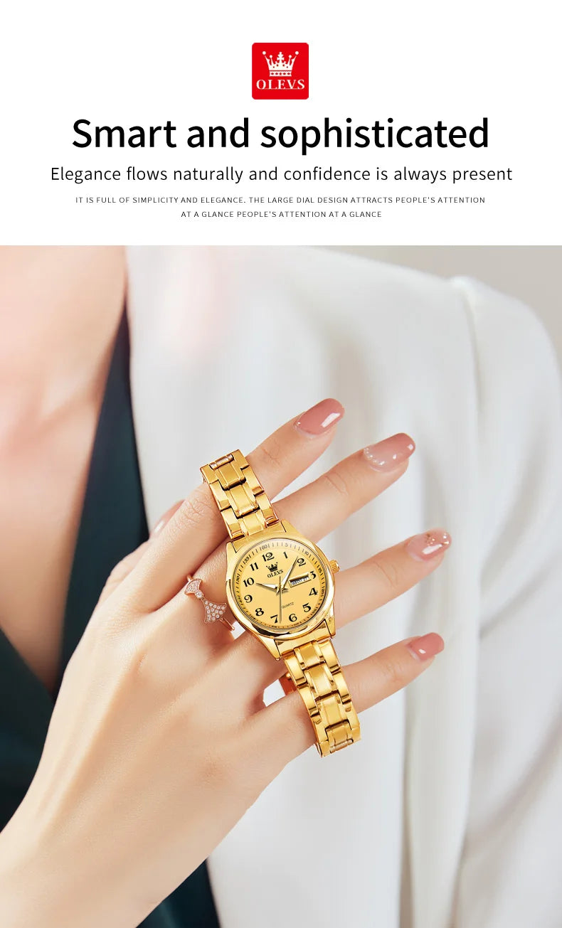 Montre Quartz Femme Elegante Acier Inoxydable Lumineuse Date Semaine | MDN Store 25