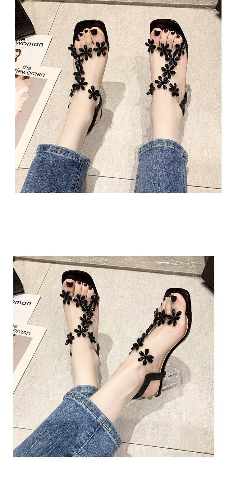 Sandales d'été en PVC Décoration Florale Talon Epais | MDN Store 25