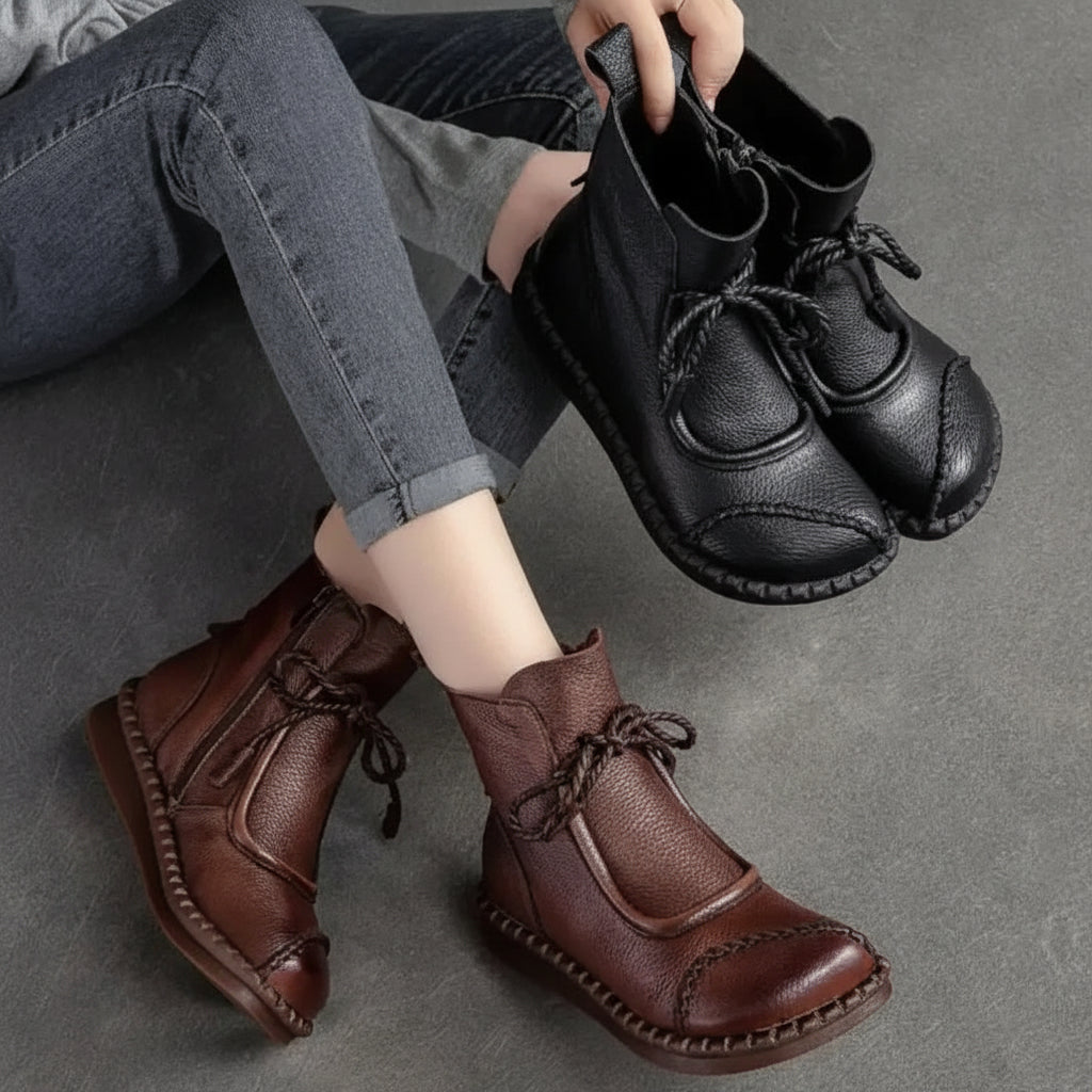 Bottines Plates Cuir Confort Rétro Femme | MDN