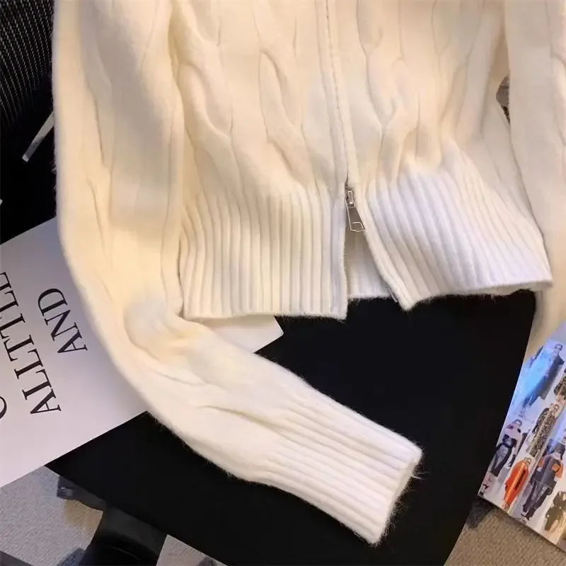 Pull Cardigan Femme Col Montant Broderie Vintage Coréen - MDN