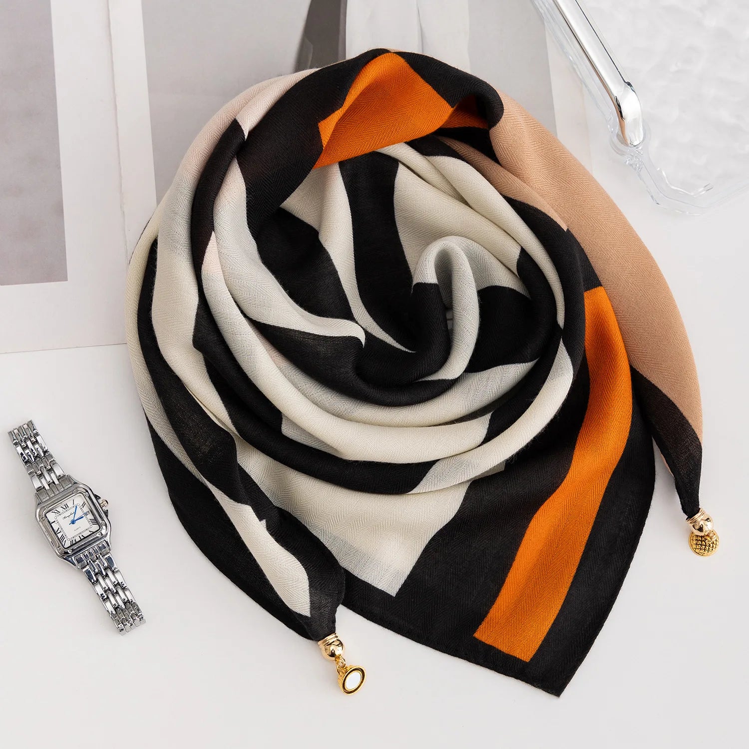 Foulard Soie Boucle Magnétique Rayé Femme | MDN Store