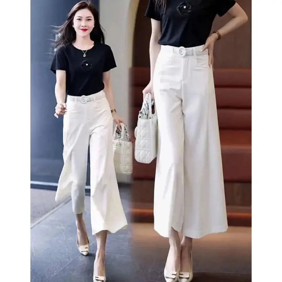 Pantalon Femme Taille Haute Décontracté Léger Couleur Unie Été | MDN Store