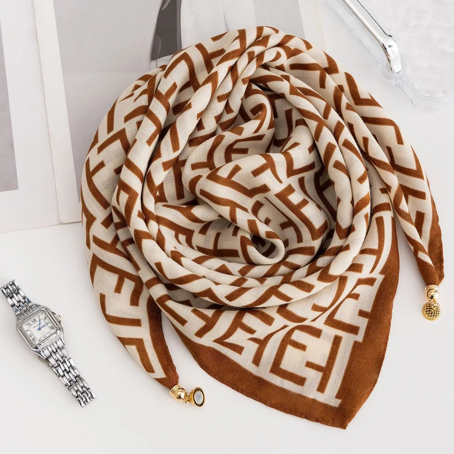 Foulard Soie Boucle Magnétique Rayé Femme | MDN Store