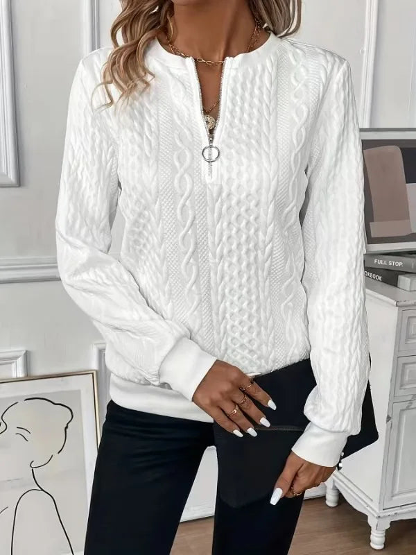 Pull Femme Col V Zippe Décontracté Manches Longues 6 Coloris S-XXL | MDN Store