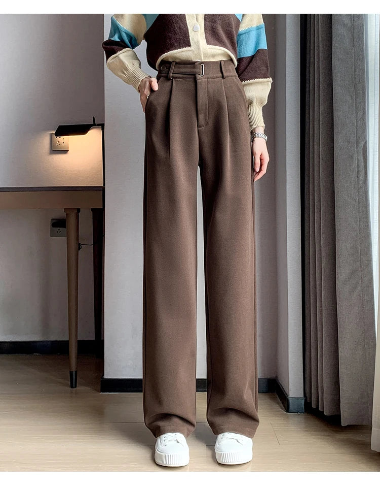Pantalon Laine Large Femme Boutons Milk Tea | MDN Store