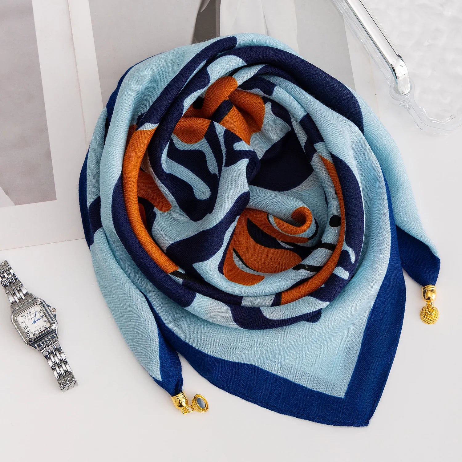 Foulard Soie Boucle Magnétique Rayé Femme | MDN Store