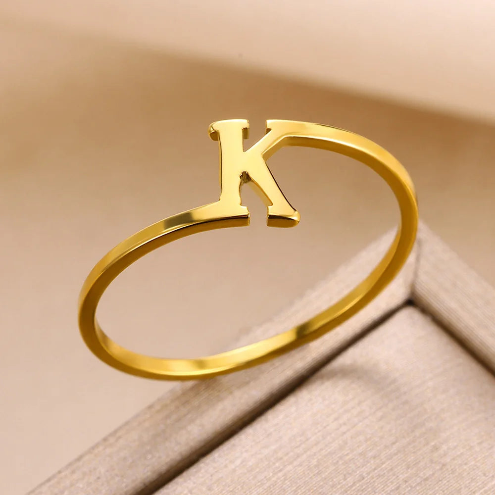 Bague Initiale Lettre A-Z Acier Doré | MDN Store