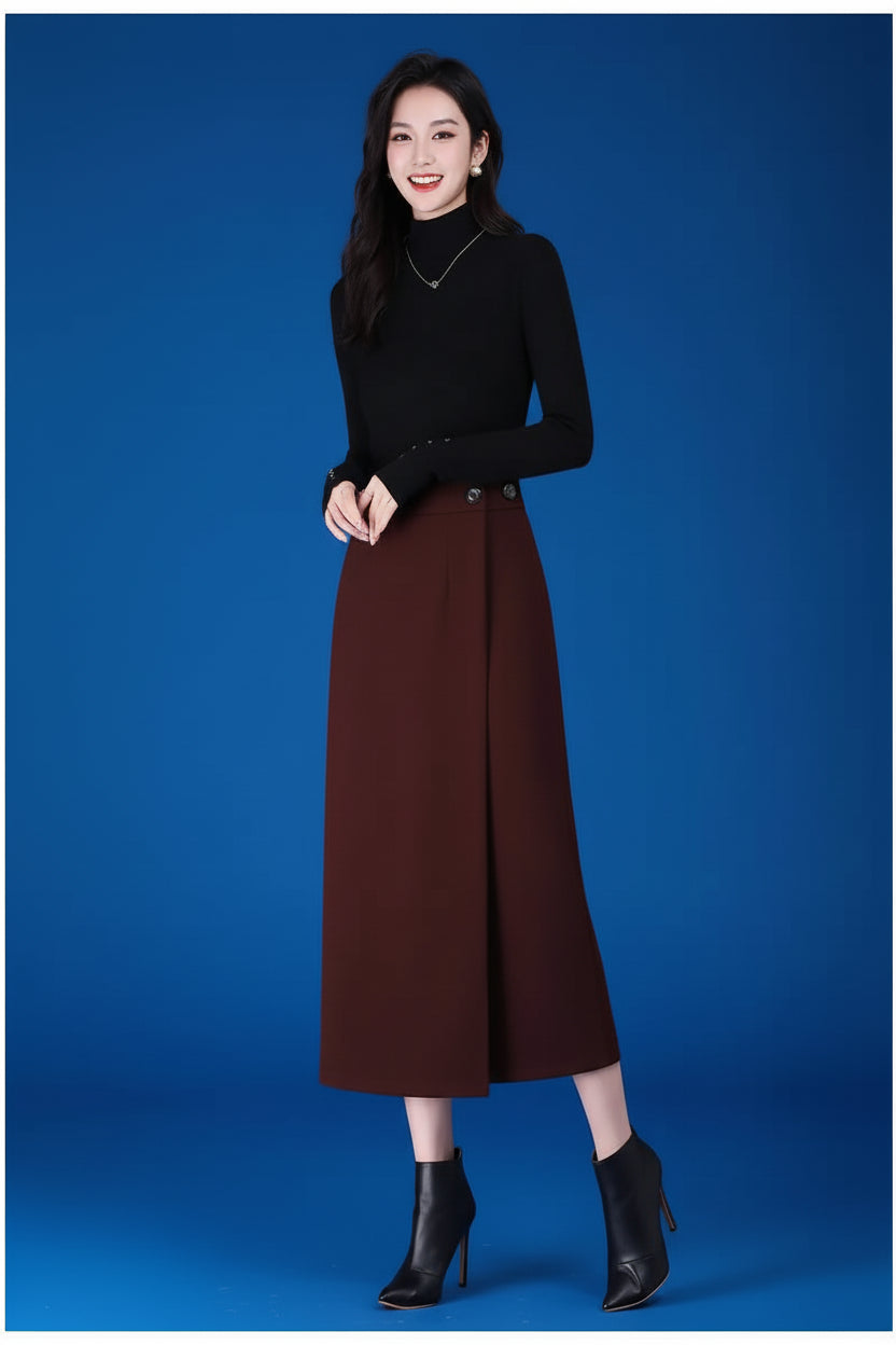 Jupe Droite Fendue en Laine Élégante Automne-Hiver | MDN Store