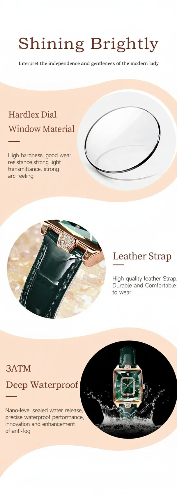 Montre Femme Rectangle Cuir POEDAGAR Étanche | MDN Store