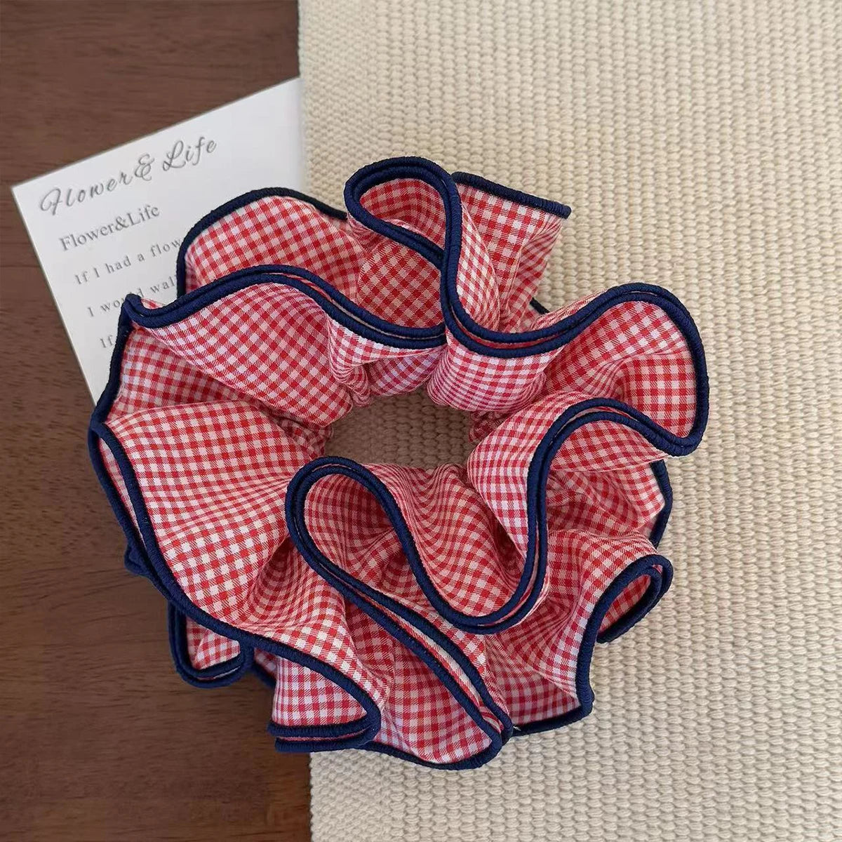 Chouchou Vichy Rouge 4 Couches Couture Délicate - Élastique Cheveux | MDN