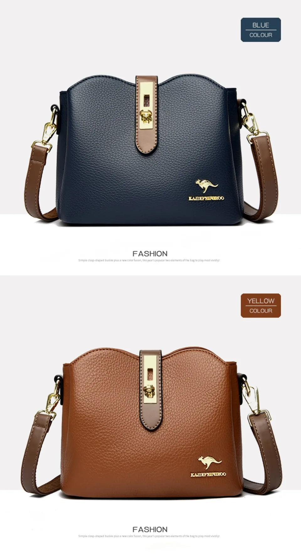 Sac à Main Femme Cuir Véritable Seau Bandoulière Trois Compartiments - MDN