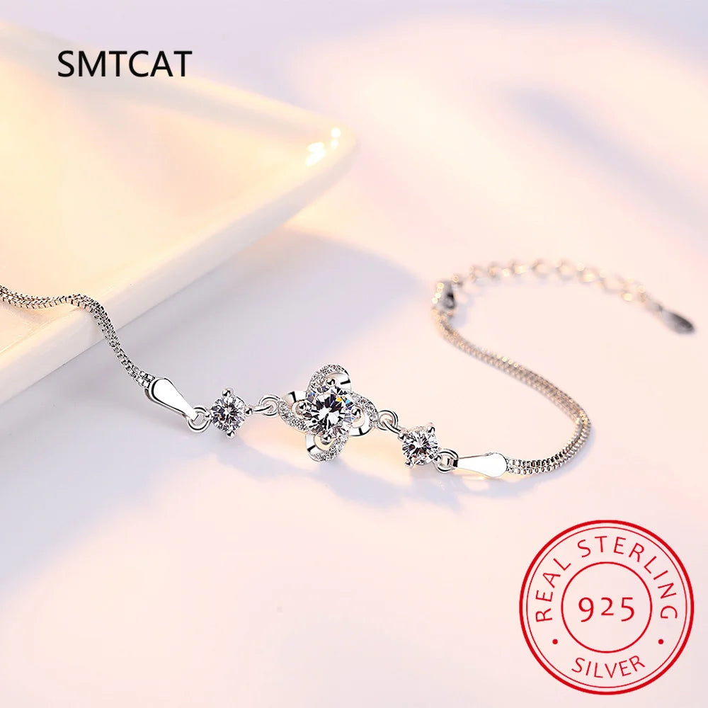 Bracelet Argent 925 Trèfle Moissanite Femme | MDN