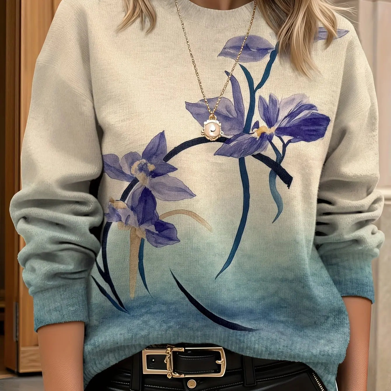 Pull Femme Floral Col Rond Manches Longues Ample 24 Coloris | MDN Store