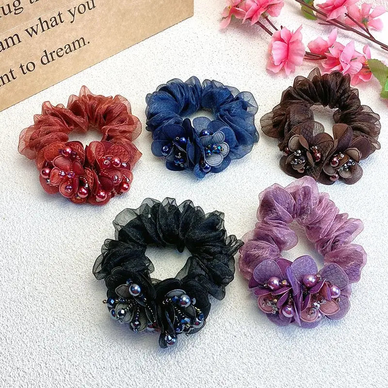 Chouchou Fleur Maille Large Élégant - Élastique Chignon Femme | MDN Store