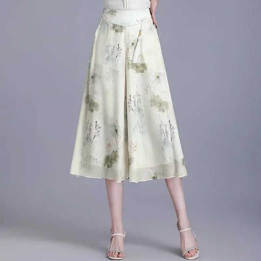 Pantalon Jupe Femme Floral Taille Haute Large Coréen Été Capri | MDN
