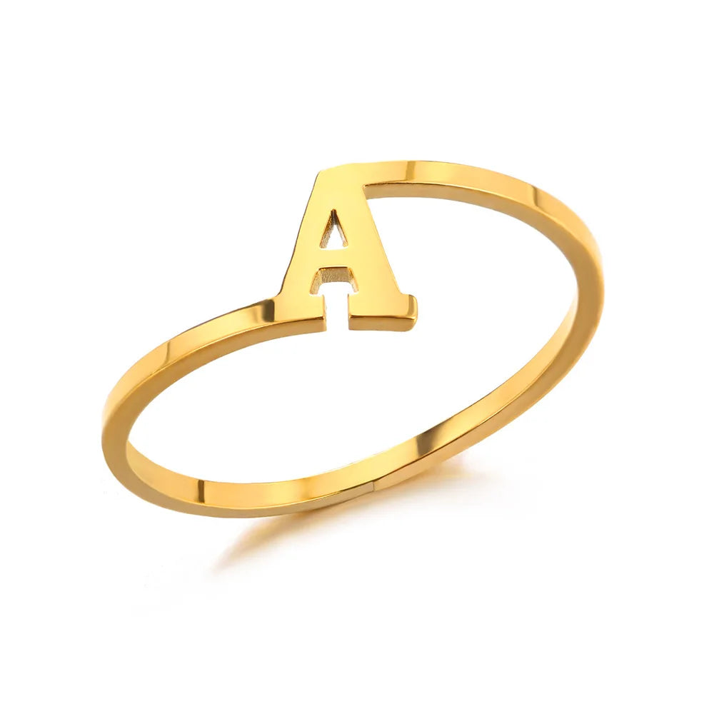 Bague Initiale Lettre A-Z Acier Doré | MDN Store