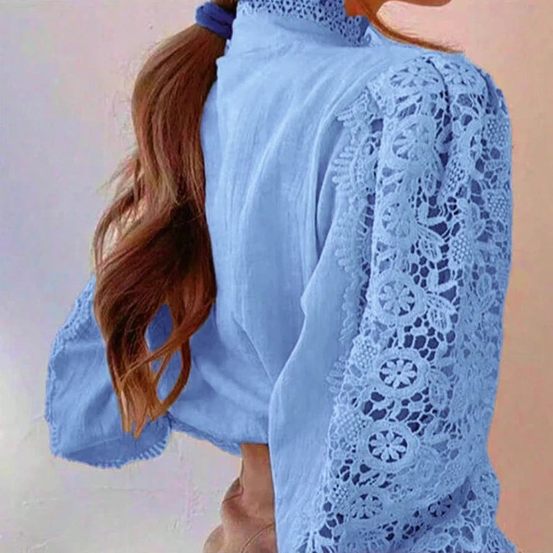 Blouse Femme Col Haut Manches Longues Dentelle | MDN Store