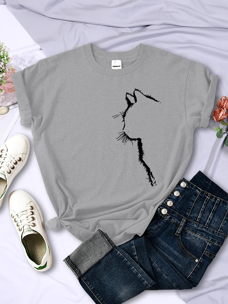 T-Chemise Chat Imprimé Femme Col Rond | MDN Store
