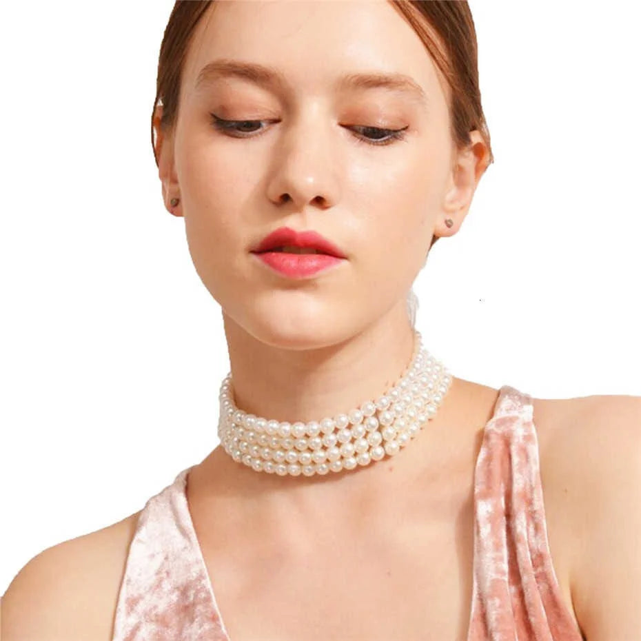 Collier Ras-de-Cou Perles Blanches Métal | MDN Store