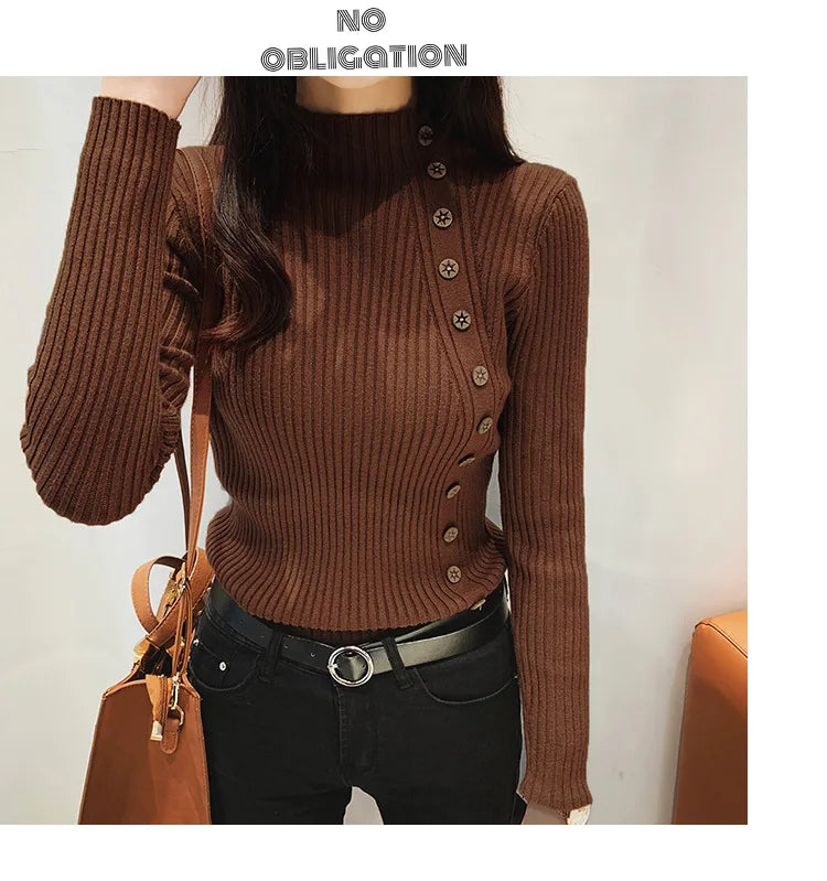 Pull Col Polo Femme Boutons Noir Slim Fit | MDN