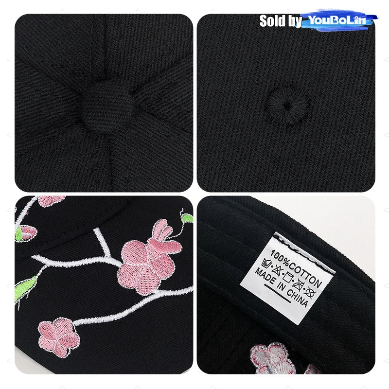 Casquette Bec de Canard Broderie Fleur de Prunier Femme Reglable | MDN Store 25