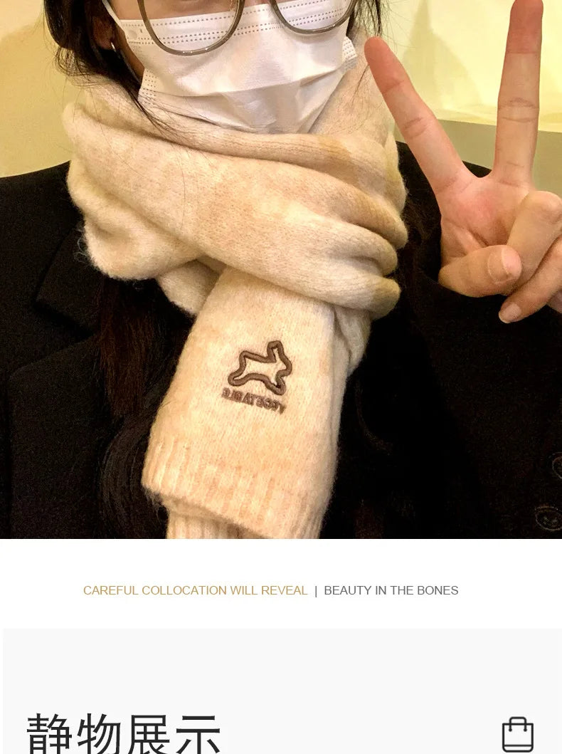 Écharpe Laine Lapin Brodé Beige | MDN